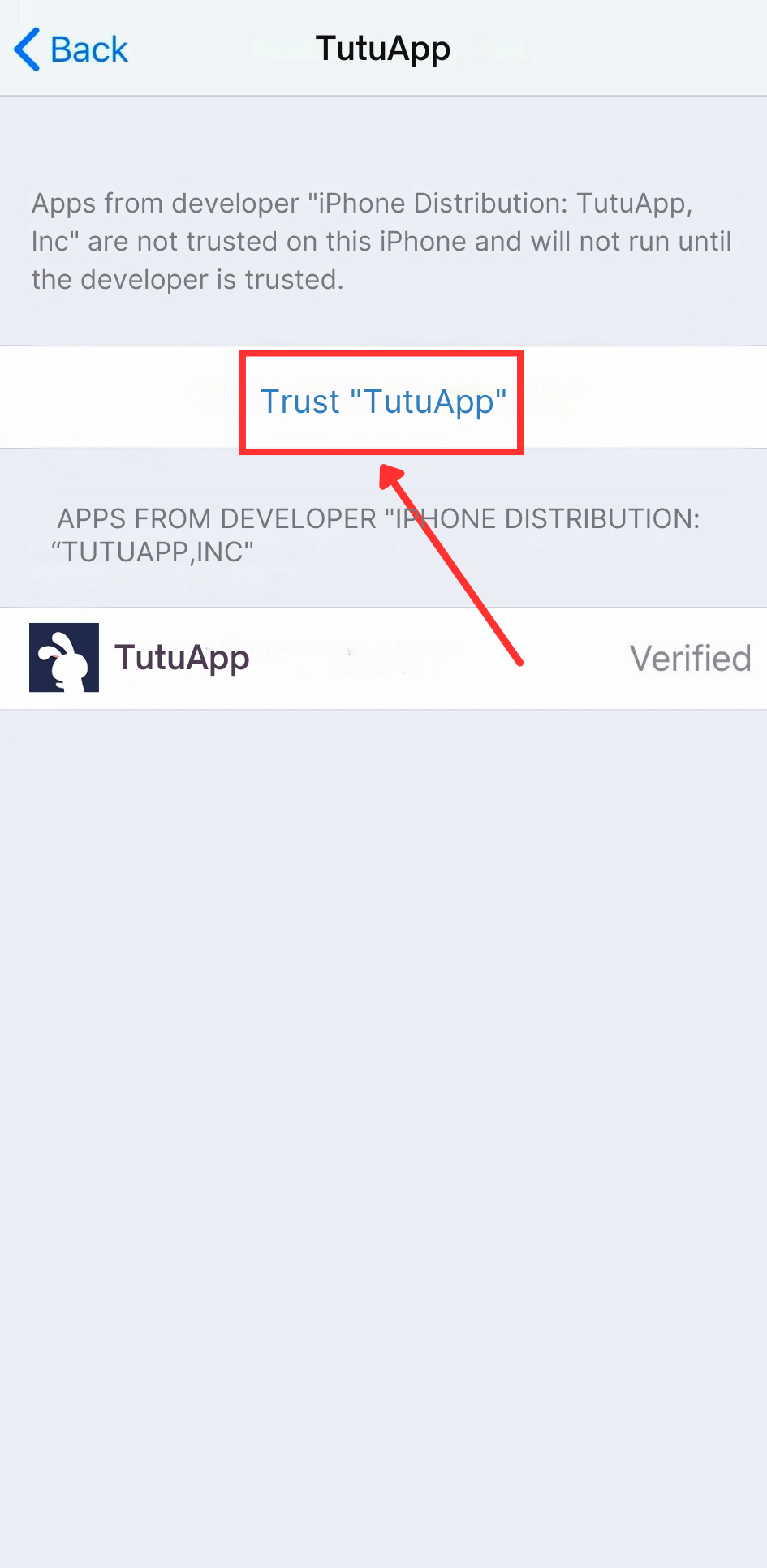 Confía en el perfil TutuApp en iPhone